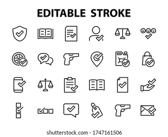 A simple set of claim related vector line icons. Contains icons such as security guarantee, received document, read message, verification, quality and much more. Editable Bar. 480x480.