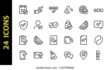 A simple set of claim related vector line icons. Contains icons such as security guarantee, received document, read message, verification, quality and much more. Editable Bar. 480x480.