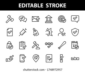 A simple set of claim related vector line icons. Contains icons such as security guarantee, received document, read message, verification, quality and much more. Editable Bar. 480x480.