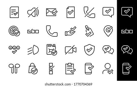 A simple set of claim related vector line icons. Contains icons such as security guarantee, received document, read message, verification, quality and much more. Editable Bar. 480x480.