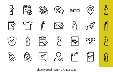 A simple set of claim related vector line icons. Contains icons such as security guarantee, received document, read message, verification, quality and much more. Editable Bar. 480x480.