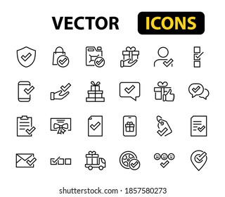A simple set of claim related vector line icons. Contains icons such as security guarantee, received document, read message, verification, quality and much more. Editable Bar. 480x480.