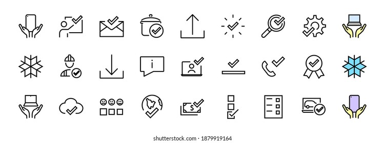 A simple set of claim related vector ICON lines. Contains icons such as file uploaded, received document, read message, receive call and more. Editable Bar. 48x48 Pixel Perfect.
