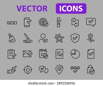 Un simple conjunto de iconos de línea vectorial relacionados con la reclamación. Contiene iconos como garantía de seguridad, documento recibido, mensaje de lectura, verificación, calidad y mucho más. Barra editable. 480x480.