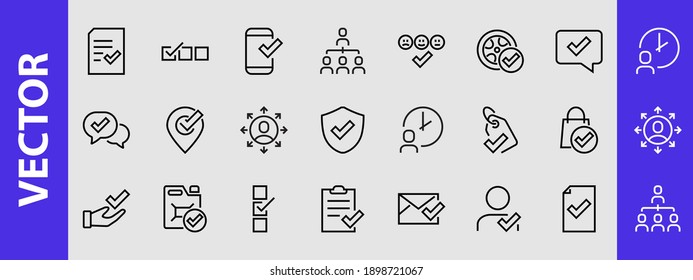 A simple set of claim related vector line icons. Contains icons such as security guarantee, received document, read message, verification, quality and much more. Editable Bar. 480x480.
