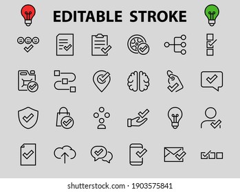 Un simple conjunto de iconos de línea vectorial relacionados con la reclamación. Contiene iconos como garantía de seguridad, documento recibido, mensaje de lectura, verificación, calidad y mucho más. Barra editable. 480x480.