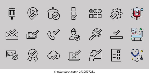A simple set of claim related vector ICON lines. Contains icons such as file uploaded, received document, read message, receive call and more. Editable Bar. 48x48 Pixel Perfect.