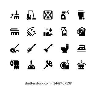 Simple Set of Cleaning Related Vector Glyph Icons. Contains such Icons as broom, vacuum, spray, dustpan and More. pixel perfect vector icons based on 32px grid. Well Organized and Layered