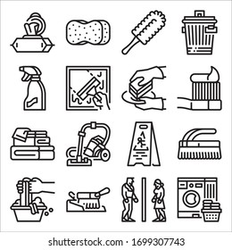 Simple Set of Cleaning Related Vector Line Icons