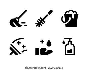 Simple Set of Cleaning Related Vector Solid Icons. Contains Icons as Mopping, Squeegee, Hand Wash, Bucket Soap and more.