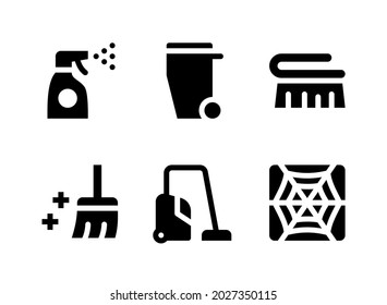 Simple Set of Cleaning Related Vector Solid Icons. Contains Icons as Garbage, Broom, Vacuum, Spray and more.