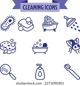 Simple Set of Cleaning Related Vector Line Icons. Contains such Icons as Spray, Dust, Clean Surface, Sponge and more. Editable Stroke.