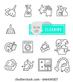 Simple Set of Cleaning Related Vector Line Icons. Contains such Icons as Spray, Dust, Clean Surface, Sponge and more. 