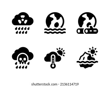 Simple Set of Climate Change Related Vector Solid Icons. Contains Icons as Acid Rain, Flood Disaster, Deforestation and more.