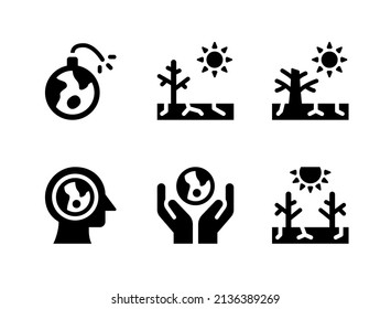 Simple Set of Climate Change Related Vector Solid Icons. Contains Icons as Earth Bomb, Drought and more.