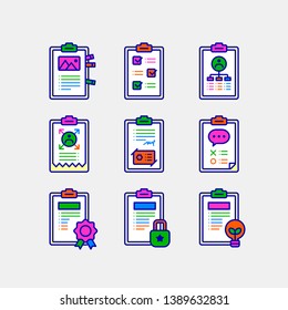 Simple Set of Clip board icons. Contains icons a sticky notes, organization chart, name card, lock, bulb and more.