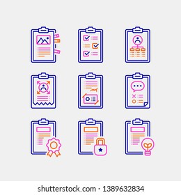 Simple Set of Clip board icons. Contains icons a sticky notes, organization chart, name card, lock, bulb and more.