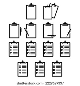 Simple set of clipboard related outline icons with fill and empty line inside. Thin line vector elements for mobile concept, apps and website design symbol illustration.