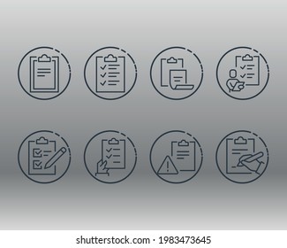 Simple Set of Clipboard Related Vector Line Icons. Contains such Icons as Contact, Checklist, Petition and more. 