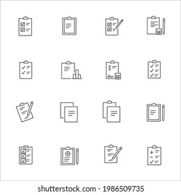Simple Set of Clipboard Related Vector Line Icons. Contains such Icons as Contact, Checklist, Petition and more. Editable Stroke.