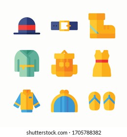 Simple Set Clothes Vector Color Icons. Color with Editable stroke. Flip flops, belt, change purse, robe and more.