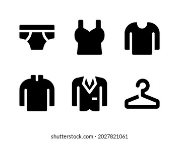 Simple Set of Clothing Related Vector Solid Icons. Contains Icons as Underwear, Tuxedo, Hanger and more.