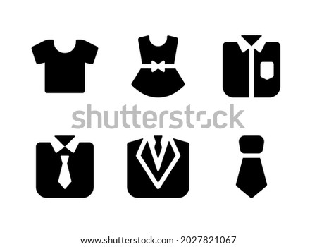 Simple Set of Clothing Related Vector Solid Icons. Contains Icons as T shirt, Dress, Suit, Tie and more.