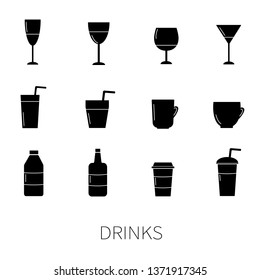 Simple set of cocktails related line vector icons. A set of drinks. Glasses, glasses, cups silhouette