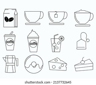 Simple Set of Coffee , Dounat, Tea, Cake, Cheese Related Vector Line Icons. can be used for banner, flayer, doodle, decoration, etc