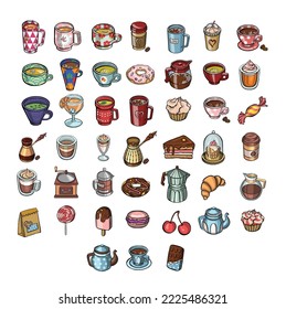 Simple set of coffee glasses and tea cups symbols.