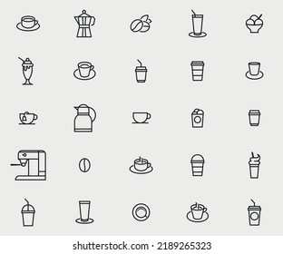 Simple Set of Coffee and Ice cream Vector Icons. Editable stroke.