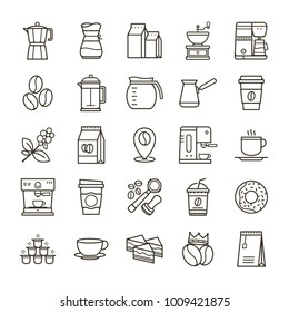 Simple set of Coffee related vector line icons. Collection coffee icons in thin line style. Cafe vector icons. Vector illustration