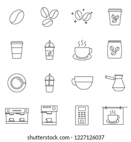 Simple Set of Coffee Related Vector Line Icons. Contains such Icons as Cezve, Coffee Maker Machine, Beans and more.