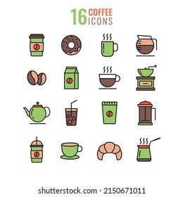 Conjunto simple de iconos de línea vectorial relacionados con el café. Contiene íconos como Turk, taza, frijol, donut, cruasán. ilustración vectorial aislada en fondo blanco.