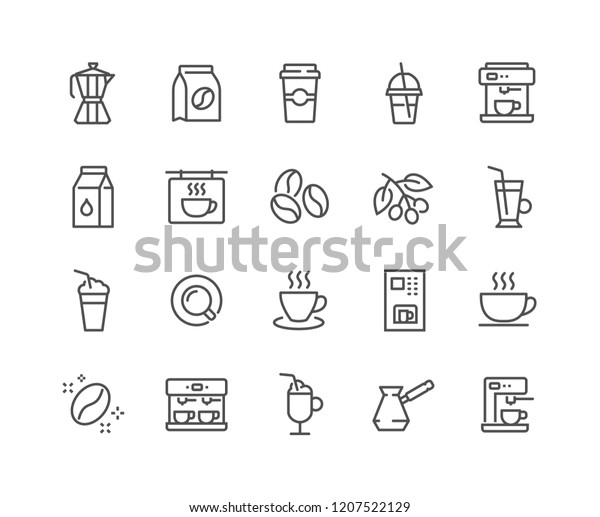 Simple Set of Coffee Related Vector\
Line Icons. Contains such Icons as Cezve, Coffee Maker Machine,\
Beans and more.\
Editable Stroke. 48x48 Pixel\
Perfect.