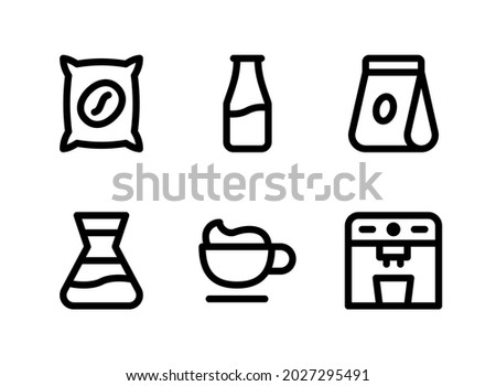 Simple Set of Coffee Shop Related Vector Line Icons. Contains Icons as Coffee Bag, Bottle Milk, Pack, Latte and more.