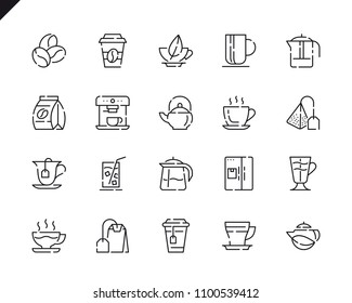 Simple Set Coffee and Tea Line Icons for Website and Mobile Apps. Contains such Icons as Juice, Cappuccino, Drink, Herbal. 48x48 Pixel Perfect. Vector illustration.