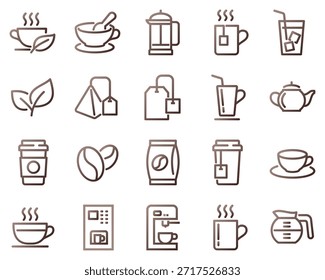 Conjunto simples de café e chá relacionados Ícones de linha de vetor	