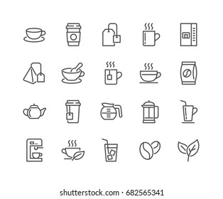 Простой набор кофе и чая, связанных векторных линий иконок. 
Редактируемый ход. 48x48 пикселей идеально.