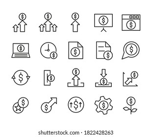 Simple Set Of Coin, Money Related Outline Icons. Elements For Mobile Concept And Web Apps. Thin Line Vector Icons For Website Design And Development, App Development. Premium Pack.