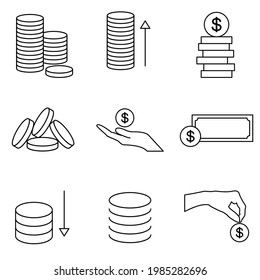Simple Set of Coins Related Vector Line Icons