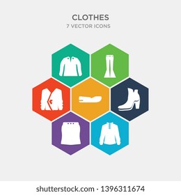 simple set of collarless cotton shirt, peplum skirt, ankle boots, loafer icons, contains such as icons chiffon suffle blouse, flare pants, henley shirt and more. 64x64 pixel perfect. infographics