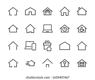 Simple set of color editable house icon templates. Contains such icons, home calendar, coffee shop and other vector signs isolated on a white background for graphic and web design.