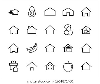 Simple set of color editable house icon templates. Contains such icons, home calendar, coffee shop and other vector signs isolated on a white background for graphic and web design.