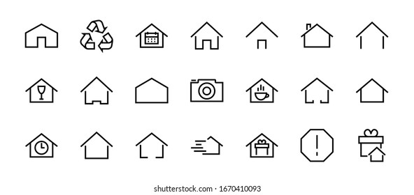 Simple set of color editable house icon templates. Contains such icons, home calendar, coffee shop and other vector signs isolated on a white background for graphic and web design.