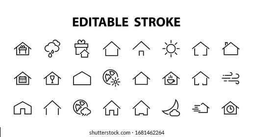 Simple set of color editable house icon templates. Contains such icons, home calendar, coffee shop and other vector signs isolated on a white background for graphic and web design.