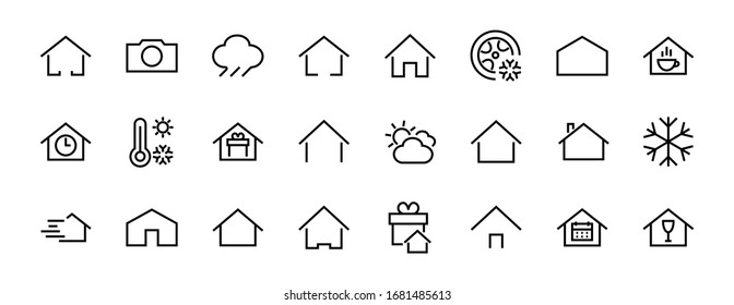 Simple set of color editable house icon templates. Contains such icons, home calendar, coffee shop and other vector signs isolated on a white background for graphic and web design.