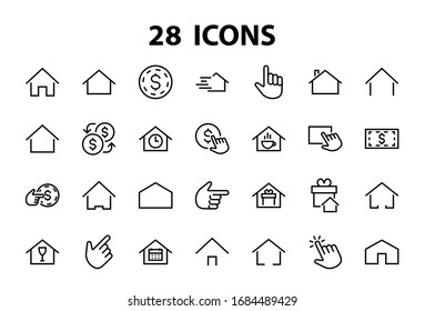 Simple set of color editable house icon templates. Contains such icons, home calendar, coffee shop and other vector signs isolated on a white background for graphic and web design.