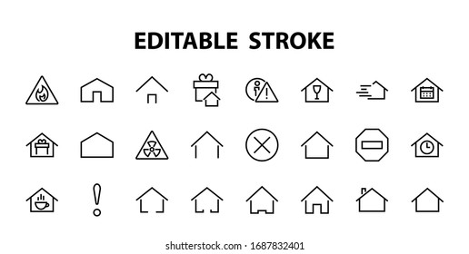 Simple set of color editable house icon templates. Contains such icons, home calendar, coffee shop and other vector signs isolated on a white background for graphic and web design.