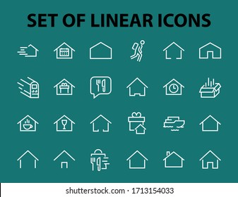 Simple set of color editable house icon templates. Contains such icons, home calendar, coffee shop and other vector signs isolated on a white background for graphic and web design.